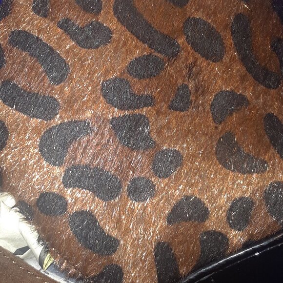 Pony Hair LEOPARD COMBO /  PATENT LEATHER COLOR BLOCKED WEDGE - Picture 7 of 7